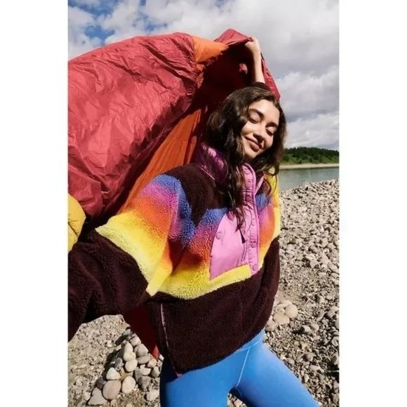 Free People Jackets & Blazers - New Free People Hit the Slopes Printed Jacket Fleece Espresso Combo XS X Small